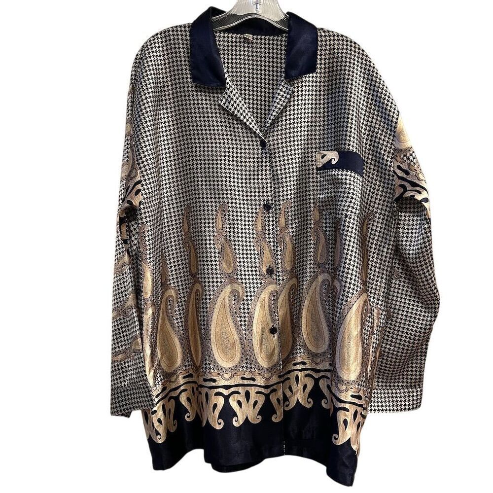 Crystal XL Silk‎ Paisley Button-Up Shirt Multicolor Vintage